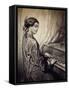 Woman Seated at Piano-Eugene Deveria-Framed Stretched Canvas