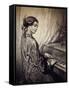 Woman Seated at Piano-Eugene Deveria-Framed Stretched Canvas