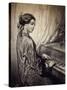 Woman Seated at Piano-Eugene Deveria-Stretched Canvas