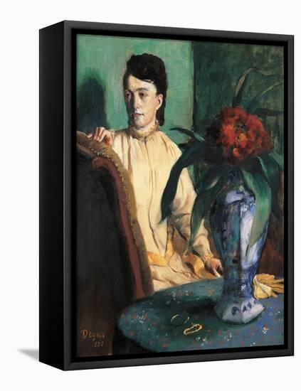 Woman Seated beside a Vase of Flowers-Edgar Degas-Framed Stretched Canvas