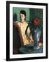 Woman Seated beside a Vase of Flowers-Edgar Degas-Framed Art Print