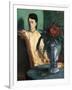 Woman Seated beside a Vase of Flowers-Edgar Degas-Framed Art Print