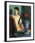 Woman Seated beside a Vase of Flowers-Edgar Degas-Framed Art Print