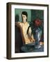 Woman Seated beside a Vase of Flowers-Edgar Degas-Framed Art Print