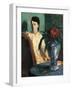 Woman Seated beside a Vase of Flowers-Edgar Degas-Framed Art Print