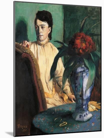 Woman Seated beside a Vase of Flowers-Edgar Degas-Mounted Art Print