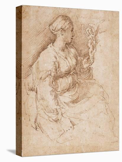 Woman Seated Holding a Statuette of Victory, C.1524-Parmigianino-Stretched Canvas