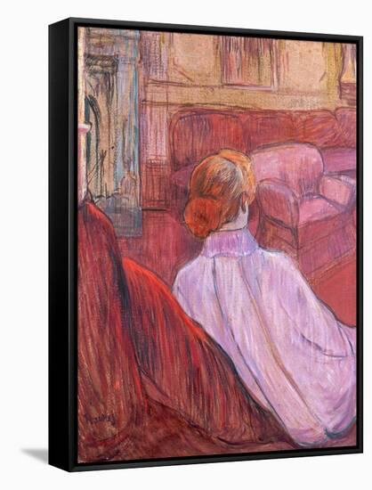 Woman Seated on a Red Settee-Henri de Toulouse-Lautrec-Framed Stretched Canvas