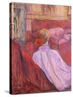 Woman Seated on a Red Settee-Henri de Toulouse-Lautrec-Stretched Canvas