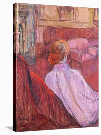 Woman Seated on a Red Settee-Henri de Toulouse-Lautrec-Stretched Canvas