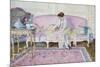 Woman Seated on Sofa in Interior, 1912-14 (Oil on Canvas)-Frederick Carl Frieseke-Mounted Giclee Print