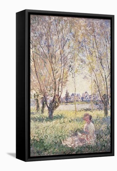 Woman Seated under the Willows-Claude Monet-Framed Stretched Canvas