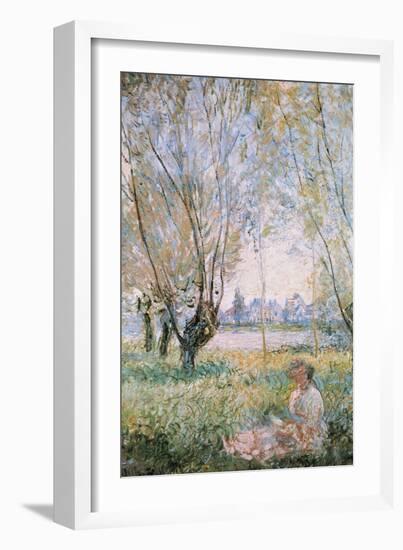 Woman Seated under the Willows-Claude Monet-Framed Art Print