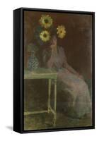 Woman Seated with Sunflowers-Claude Monet-Framed Stretched Canvas