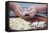 Woman Selecting and Separating Green Beans from Pods-Joe Petersburger-Framed Stretched Canvas