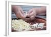 Woman Selecting and Separating Green Beans from Pods-Joe Petersburger-Framed Photographic Print