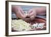 Woman Selecting and Separating Green Beans from Pods-Joe Petersburger-Framed Photographic Print
