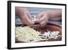 Woman Selecting and Separating Green Beans from Pods-Joe Petersburger-Framed Photographic Print