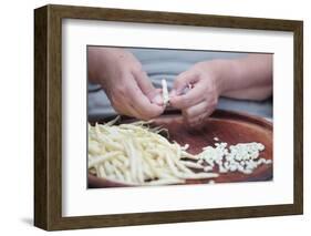 Woman Selecting and Separating Green Beans from Pods-Joe Petersburger-Framed Photographic Print