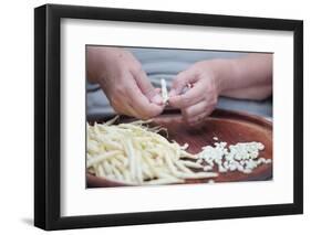 Woman Selecting and Separating Green Beans from Pods-Joe Petersburger-Framed Photographic Print