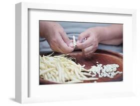 Woman Selecting and Separating Green Beans from Pods-Joe Petersburger-Framed Photographic Print