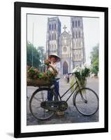 Woman Selling Flowers off Her Bicycle, Hanoi, Vietnam, Indochina, Asia-Tim Hall-Framed Photographic Print