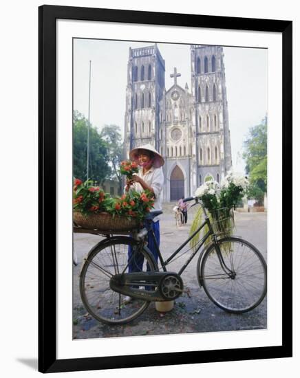 Woman Selling Flowers off Her Bicycle, Hanoi, Vietnam, Indochina, Asia-Tim Hall-Framed Photographic Print