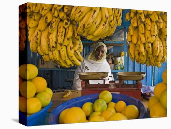 Woman Selling Fruit in a Market Stall in Gonder, Gonder, Ethiopia, Africa-Gavin Hellier-Stretched Canvas