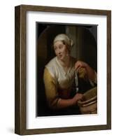 Woman Selling Herring-Godfried Schalcken-Framed Art Print