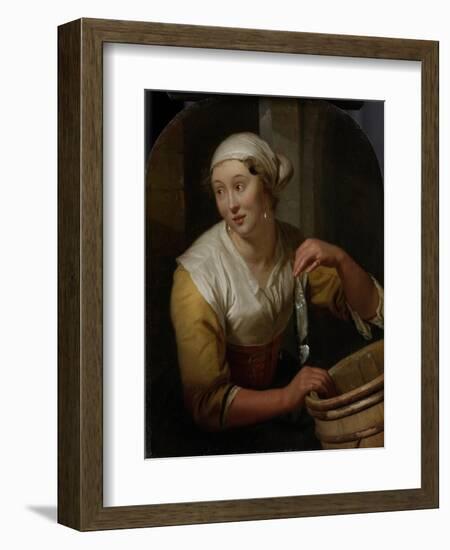 Woman Selling Herring-Godfried Schalcken-Framed Art Print