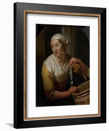 Woman Selling Herring-Godfried Schalcken-Framed Art Print