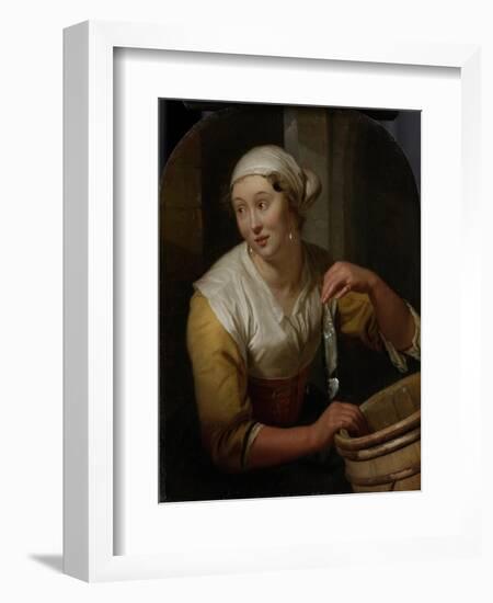 Woman Selling Herring-Godfried Schalcken-Framed Art Print