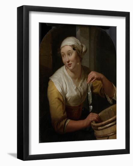 Woman Selling Herring-Godfried Schalcken-Framed Art Print