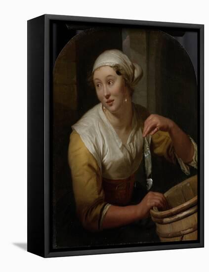 Woman Selling Herring-Godfried Schalcken-Framed Stretched Canvas