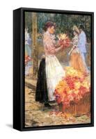 Woman Sells Flowers-Childe Hassam-Framed Stretched Canvas