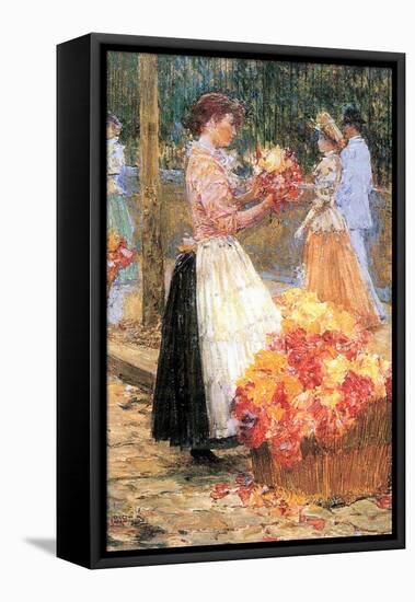 Woman Sells Flowers-Childe Hassam-Framed Stretched Canvas
