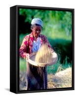 Woman Separates Rice From Hulls, Bali, Indonesia-Merrill Images-Framed Stretched Canvas