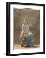 Woman Sewing, 1878-9-Winslow Homer-Framed Giclee Print