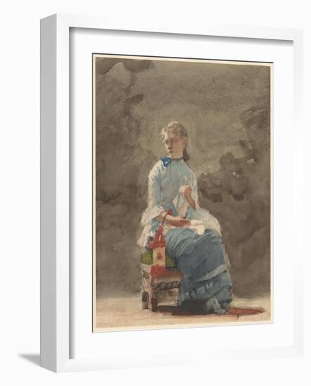 Woman Sewing, 1878-9-Winslow Homer-Framed Giclee Print