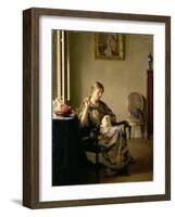 Woman Sewing, c.1913-William McGregor Paxton-Framed Giclee Print