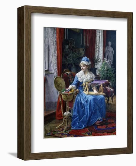 Woman Sewing on Loom-Tito Agujari-Framed Giclee Print