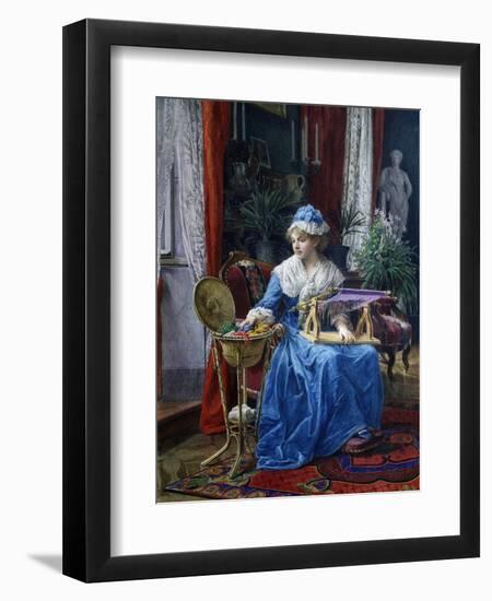 Woman Sewing on Loom-Tito Agujari-Framed Giclee Print