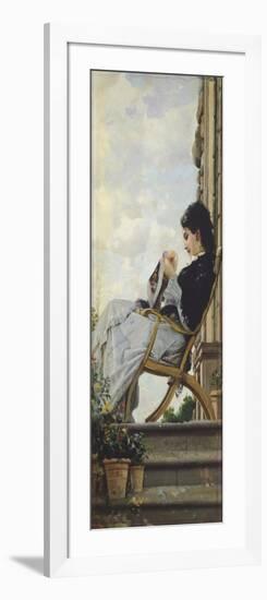 Woman Sewing on the Terrace, 1882-Cristiano Banti-Framed Giclee Print