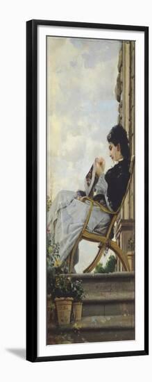 Woman Sewing on the Terrace, 1882-Cristiano Banti-Framed Giclee Print