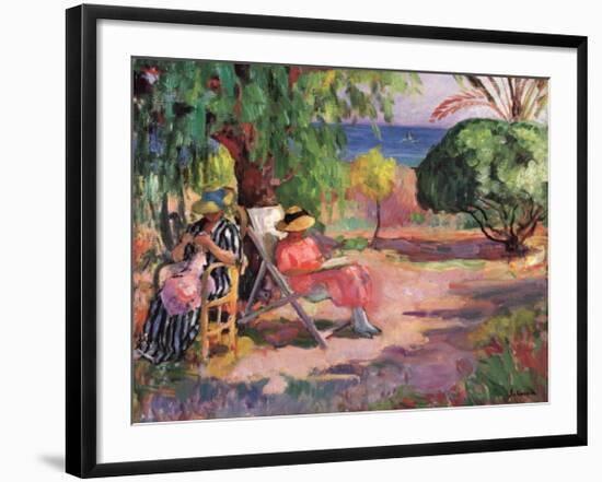 Woman Sewing-Henri Lebasque-Framed Art Print