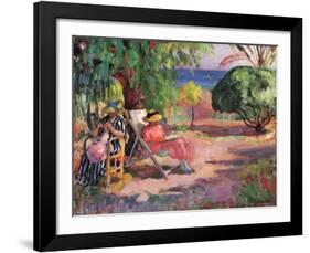 Woman Sewing-Henri Lebasque-Framed Art Print