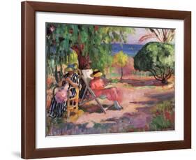 Woman Sewing-Henri Lebasque-Framed Art Print