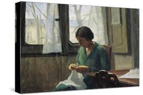 Woman Sewing-Alcide Davide Campestrini-Stretched Canvas