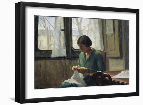 Woman Sewing-Alcide Davide Campestrini-Framed Giclee Print