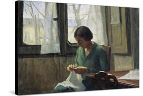 Woman Sewing-Alcide Davide Campestrini-Stretched Canvas